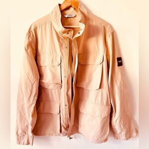 AIGLE Men Spread Neck Patched Logo Utility Jacket, Beige, L/XL, brand new.